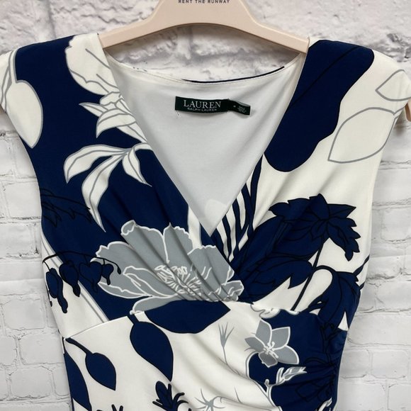 RALPH LAUREN Surplice V-Neck Cap Sleeve Pleated Waist Floral Print Dress - Picture 4 of 7